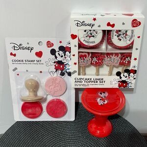 Disney Mickey & Minnie Cupcake Liners, Toppers, Cupcake stand, Cookie stamps NWT